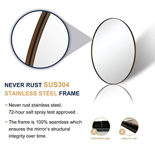 Andy Star Oval Bronze Mirror, Brushed Bronze Bathroom Mirror, Bronze Oval Wall Mirror For Bathroom 20X28 Oval Vanity Mirror In Stainless Steel Frame Wall Mount Horizontal Or Vertical #TOP2