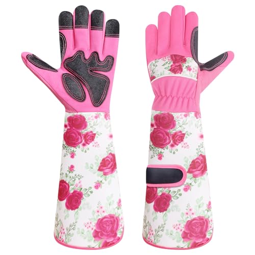 DLY Gardening-Gloves-for-Women, Breathable and Comfortable Long-Leather-Garden-Gloves