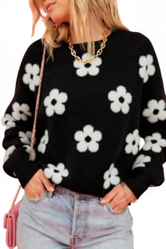 Image of Women's Bright Pink Fuzzy Valentine Hearts Drop Shoulder Sweater Casual Heart-Shaped Long Sleeve Pullover Tops