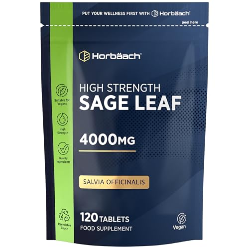 Sage Tablets for During Menopause 4000mg | High Strength Supplement | 120 Vegan Tablets | by Horbaach