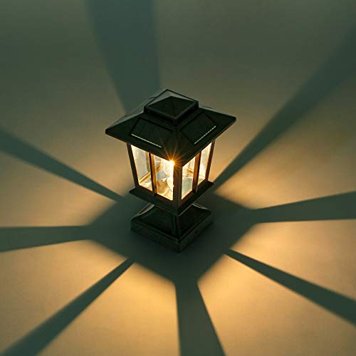 Suponar Metal Solar Post Lights Outdoor, Waterproof Fence Post Lights Solar Powered, Wood 4X4 Solar Post Cap Lights, Solar Deck Post Lights Decorations Patio Porch Railing, 2 Pack (5.5X5.5X9.8 Inch) #TOP2