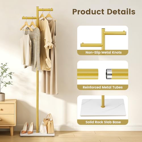 Metal Freestanding Coat Rack, 68.9"H Z-Shaped Coat Tree with Natural Rock Base, Modern Clothes Hanger Stand for Coats, Hats, Bags & Scarves, Ideal for Entryway, Bedroom, Office & Living Room by Beolisave - Used condition - Image 3