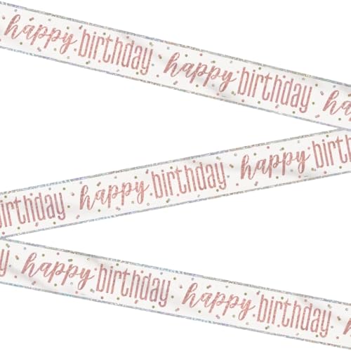 Happy Birthday' Rose Gold Glitz Prism Foil Banner, 9 ft. (1 Count) - Elegant Design, Ideal for Celebrations, Photo Booth Backdrop, & Wall Decoration