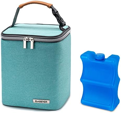 Breast Milk Cooler Bag with Ice Pack Fits 4 Baby Bottles Up to 9 Ounce, Baby Bottle Bag for Nursing Mom Daycare-Aqua