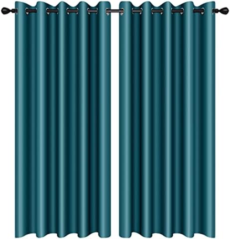 100% Blackout Curtains - Eyelet Ring Top Thermal Insulated Curtains, Noise Reducing & Energy Saving Curtains for Bedroom/Living Room/Nursery, W66 x L90 Inch (168cm x 229cm), 2 Pieces, Duck Egg