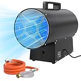 PEILU 30kW Gasheizgebläse Höhenverstellbar Stahl Heizkanone mit Gasschlauch, Druckminderer & Griff, Überhitzungsschutz Gasheizung Luftstrom 650m³/h Piezozündung Gaskanone für Innenräume & Outdoor