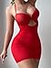 CRIPOM Sexy Chain Sheer Mesh Ruched Bodycon Mini Night Out Club Dress with Thong 2 Piece Outfits Women See Through Halter Short Chemise Negligee Party Lingerie Set Red Small