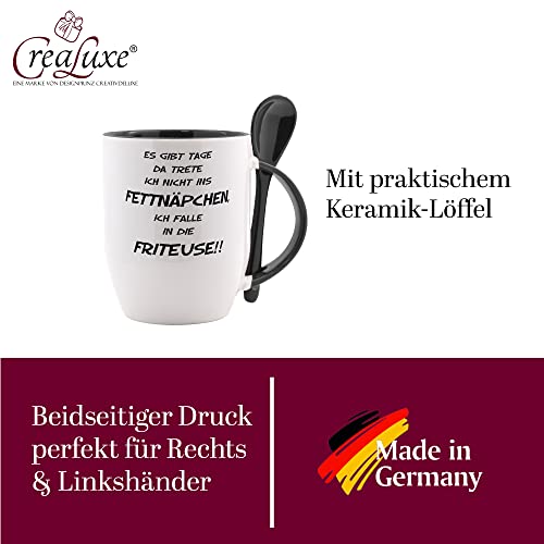Tasse mit Löffel " Es gibt Tage da trete ich nicht ins Fettnäpfchen ... Friteuse " Löffeltasse, Kaffeetasse mit Motiv, Bürotasse, bedruckte Tasse mit Sprüchen oder Bildern – Bild 5