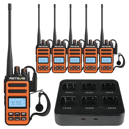Image of Retevis C6B Walkie Talkies with Earpieces & 6-Way Charger, Fast-Charging | Long Range Two Way Radios for Security, Shock /Drop Resistant, GMRS Repeater Compatible, 1500mAh, with Screen, NOAA, 6 Pack