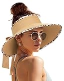 Camptrace Sun Visors for Women Wide Brim Beach Hat Foldable Straw Visor Hat Ponytail Summer Packable UPF 50+