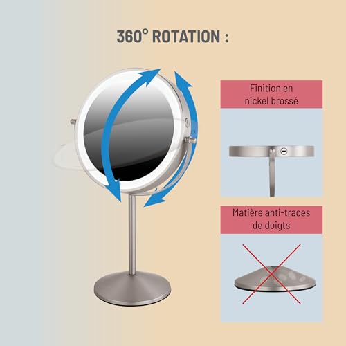 Miroir de maquillage rechargeable x10 doté d'un éclairage puissant - 5