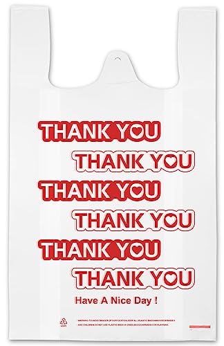 Ginkgo 140 PCS Plastic Thank You Bags with Handles, T-Shirt Bags For Small Business, Grocery, Shopping and Food