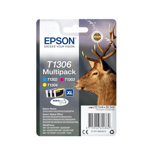 Epson T130 Serie Cervo, Cartuccia Originale Getto D'Inchiostro Durabrite Ultra, Formato Xl, Multipack 3 Colori