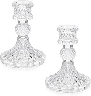 BSTKEY Set of 2 Glass Candle Holders Candlestick Holder, Decorative Taper Candle Stand for Candlestick, Candle Holder Stand Table Centerpiece for Party, Wedding, Dinner (Clear)