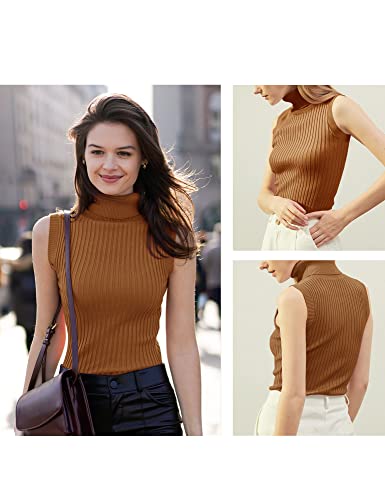 Image of v28 Women Sleeveless High Neck Turtleneck Stretchable Knit Sweater Top