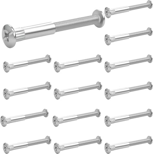 Pyroclasia 30 sztuk śrub meblowych M6, 65-76 mm, gwintowane i tulejowe, stali niklowanej, do szafek i mebli, krzyżakowe, głowica tarczy, klasa 5, metaliczny, 1 sztuk