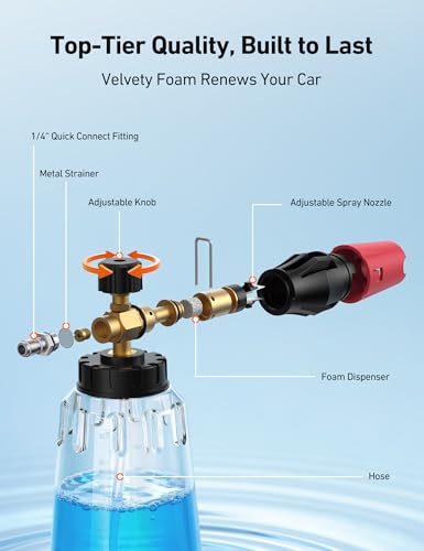 AstroAI Foam Cannon for Pressure Washer, Snow Clear Foam Cannon, Wide Neck Foam Blaster Adjustable Nozzle for Car Wash Accessories, with 1/4 Inch Quick Connector,1 L Clear Bottle — view 3