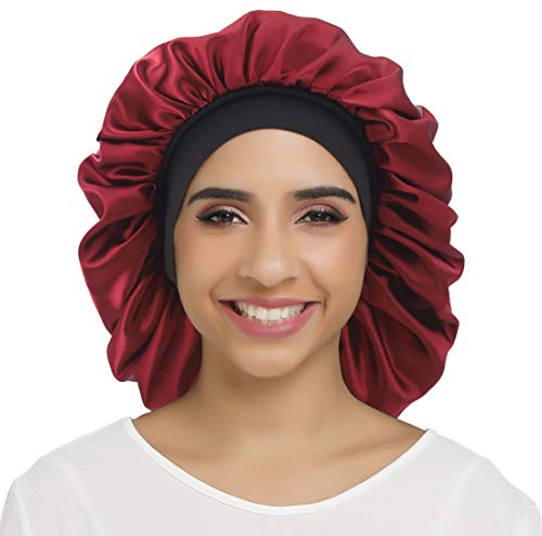SENGTERM Women Large Satin Bonnet Sleep cap Hair Bonnet Satin Cap Wide Elastic Band for Curly,Braids, Dreadlocks, Long Hair