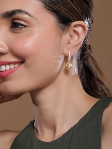 Image of Rubans Hoop Drop Earrings Gold Plated Stylish Trendy Jewellery Gift for Women & Girls