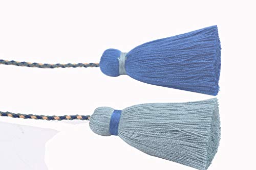 Konmay 10Pcs Crafting Cotton Tassels On Cord, Chairties Tassels, Double Tassels, Chainette Tassel, 2.2'' Tassels With 8.4'' Cord, Teal And Navy #TOP2