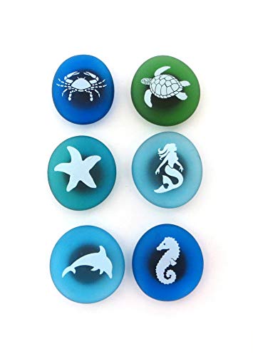 The Mermaid's Message Sea Life Magnets: Frosted Sea Glass Stones With Pictures Of Creatures Of The Sea, Attached To Super-Strong Magnets. By Lifeforce Glass. #TOP1