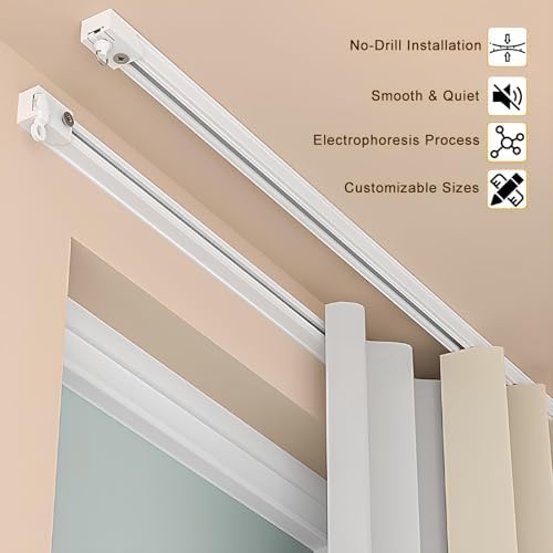 Self-Adhesive No-Drill Ceiling Track for Easy DIY Drapery Installation, Wall & Ceiling Sliding Rail for Bathroom, Bedroom, RV, Room Divider - White, 65cm/2.1ft