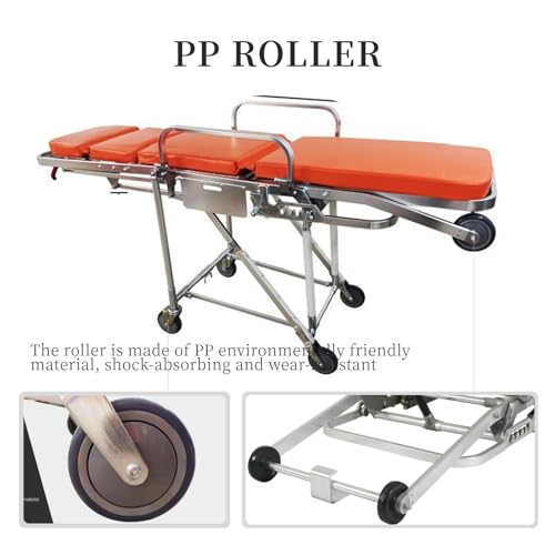 YUPINZHENAI Aluminum Alloy Ambulance Stretcher with Wheels, Folding Automatic Loading Ambulance Gurney Stretcher, for Emergency Evacuation, Rescue, Capacity 400 lbs