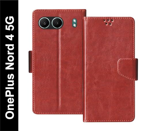 Image of SBMS Flip Cover for OnePlus Nord 4 5G Back Cover Case with Magnatic Closure | Inbuilt Stand | Card & Money Pocket (Brown)