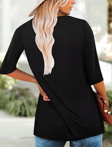 KISSMODA Women's Casual 3/4 Sleeve T-Shirts Round Neck Cute Tunic Tops Basic/Pleated Summer Tops Trendy Spring Blouses