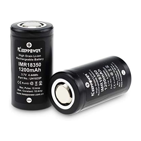Keeppower 2 Pcs Flat Top 18350 10A Discharge IMR 1200mAh 3.7V UH1835P Quality High Drain Li-ion Rechargeable Lithium Battery Cover