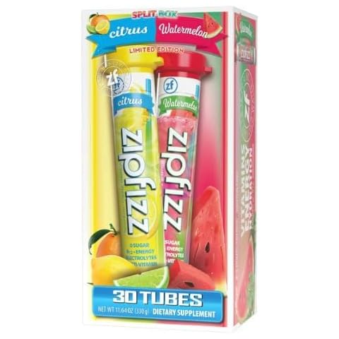 Zipfizz, Vitamin Energy Hydration Drink Mix Split Box, Citrus & Watermelon Flavor, 30 Count (15 each) Cover