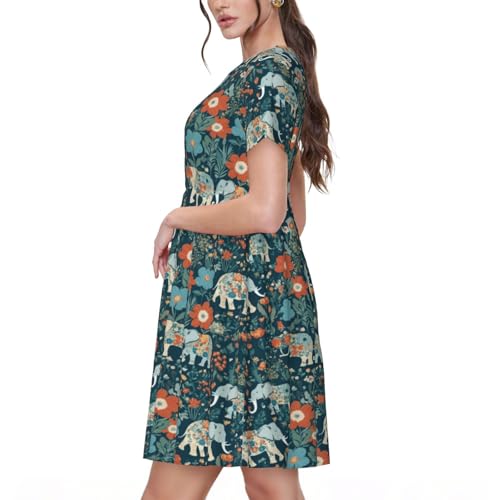 Robe d'été éléphant floral décontractée avec motif prairies