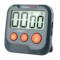 ThermoPro TM03W Küchentimer, digitaler Kochtimer mit großem LCD-Display, große Ziffern, Alarmlautstärke, einstellbare Timer, Uhr, multifunktionaler Countdown-Timer