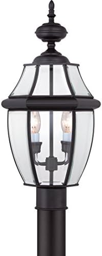 Quoizel Newbury 21" Outdoor Post Lantern, 2-Light Mystic Black with Clear Beveled Glass, E12 Base, French Country Style