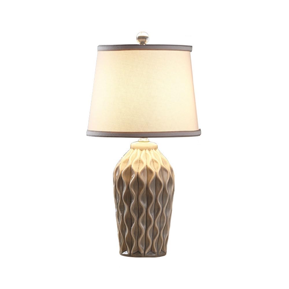 SGKOMN Ceramic Table Lamp 19.7" Nightstand Lamp With White Drum Lamp Shade | Modern Bedside Lamp For Bedrooms & Living Room-B