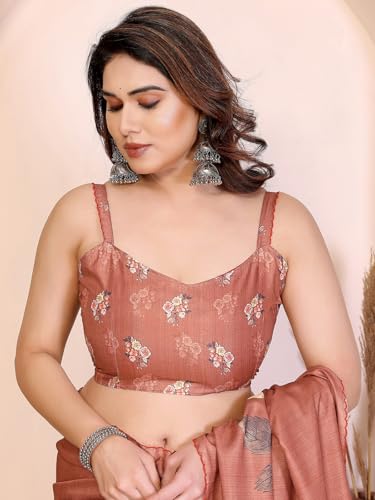 Image of Satrani Women's Tussar Silk Floral Printed Saree with Unstitched Blouse Piece