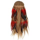Elegaperma Red Native American Headband, Indian Headdress for Women and Girls, Adjustable Native American Headdress,Vibrant Red Penachos Aztecas Mexico Style for Festivals and Costume Parties