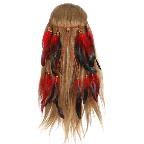 Elegaperma Indian Headdress, Adjustable Handmade Native American Headdress with Feathers, Feather Headdresss, Vibrant Red Penachos Aztecas Mexico Style Headdres for Festivals and Costume Parties