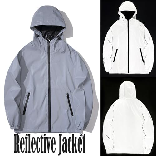 Singular-Point jacke damen,Damen Radsportjacke wasserdicht atmungsaktiv High-Vis reflektierende Silber Night Glow,Grau 2,XXL