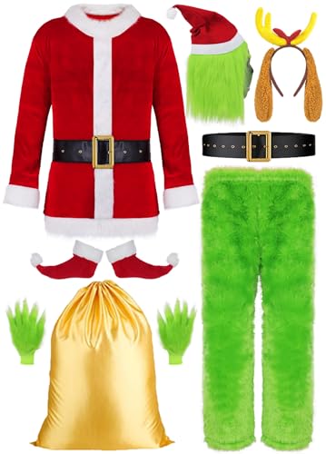 Oumbivil 9pcs Mens Christmas Santa Costume Suit with Mask Adult