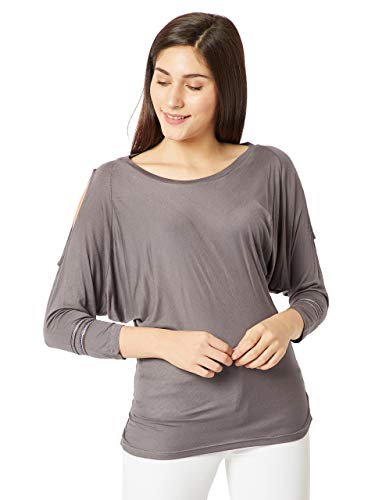 Image of Miss Chase Women's Grey Boxy Cold Shoulder Top