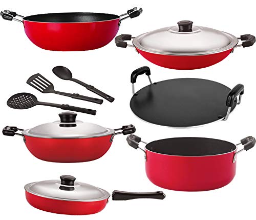Image of Nirlon nonstick Aluminium Utensils Set of 9 Pieces for Kitchen {26 KD12 DKDM CH RT Cass20 FP12 3SPN }