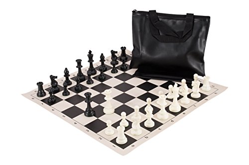 The House of Staunton Standard Chess Set Combination - Triple Weighted Regulation Pieces, Vinyl Chess Board and Standard Bag (Black)