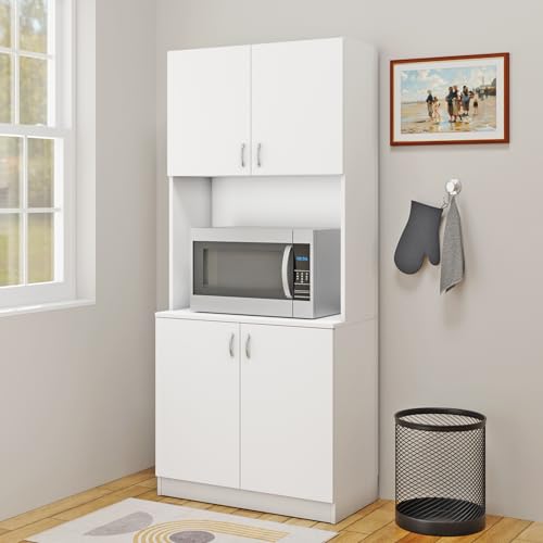 Image of VIKI Furniture | Kitchen Cabinet - 5 Tier Unit with Doors & Open Shelves, Organizer for Kitchen, Bedroom, Hallway & Living Room (Frosty White - 40D x 80W x 180H cm) | 1 Year Warranty