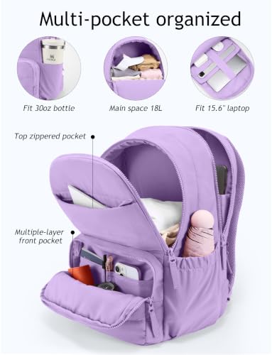 Image of Uselike Travel Backpack for Women, 15.6 Inch Laptop Backpack, Quilted College Bookbag, Cute Work Backpacks, Water Resistant (Lavender Purple)