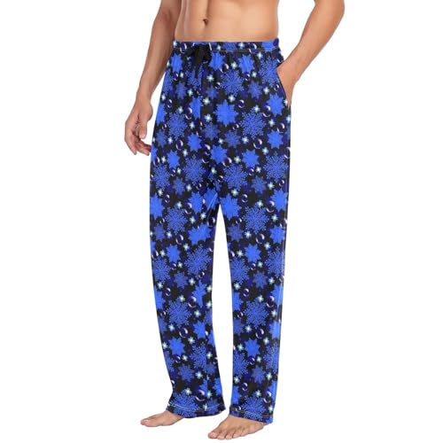 Mens Cotton Pajama Pants Sleep Lounge Pj Bottoms Sleepwear with Pockets Drawstring S Snowflakes Bubbles Glitter4