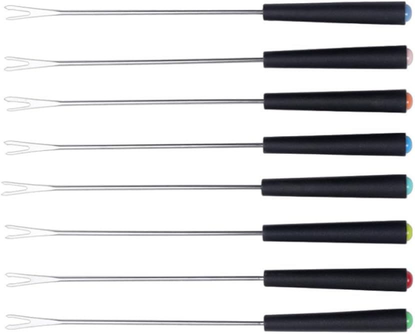 Stainless Steel Cheese Forks with Plastic Handles 8pcs Random Color Portable Multi-purpose Fondue and Dessert Forks for Outdoor Camping and Barbecue Use