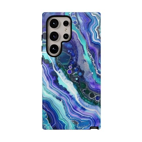 Coque Samsung S24 Ultra rigide brillante motif géode bleu et violet