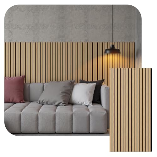 INMOZATA Acoustic Wall Panel Wood, Wood Slats Wall Panelling, 3D Wall Panels for Decorative&Sound Absorbing Acoustic Panels （1200x600mm,Oak)