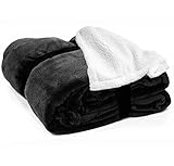 Wolfmark Oversized Sherpa Throw Blanket (60 inches x 72 inches, Black) | Twin Size Reversible...